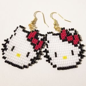 Beaded Hello Kitty Earrings Handmade New